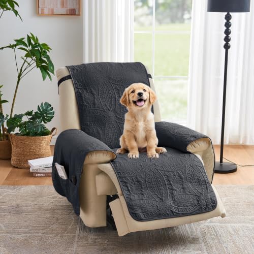 Image of Large Black Recliner Chair Covers, Quilted Decor Water-Repellent Lazy Boy Chair Covers, Pet Friendly Large Recliner Cover for Dogs Cats, Washable Couch Cover (Recliner 30 inch, Black)