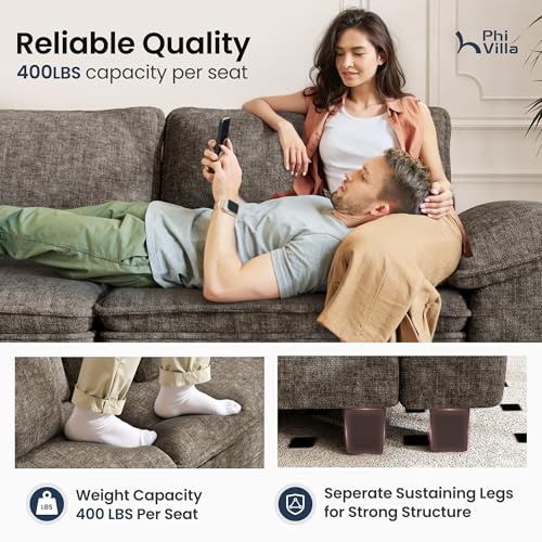 Image of PHI VILLA Cloud Modular Couch Sets, 157.5 inch Oversized Sectional Sofa with L-Shaped Chaise, 5-Seater Upholstered Couches with Movable Ottoman for Living Room, Chenille Smoky Grey