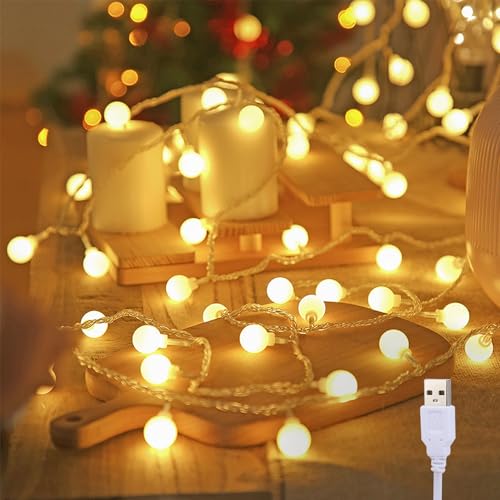 Molicar Cadena de luces con USB, 5 m, 40 ledes, luz blanca cálida, resistente al agua, para cama, balcón, barandilla, jardín, tienda de campaña, decoración interior