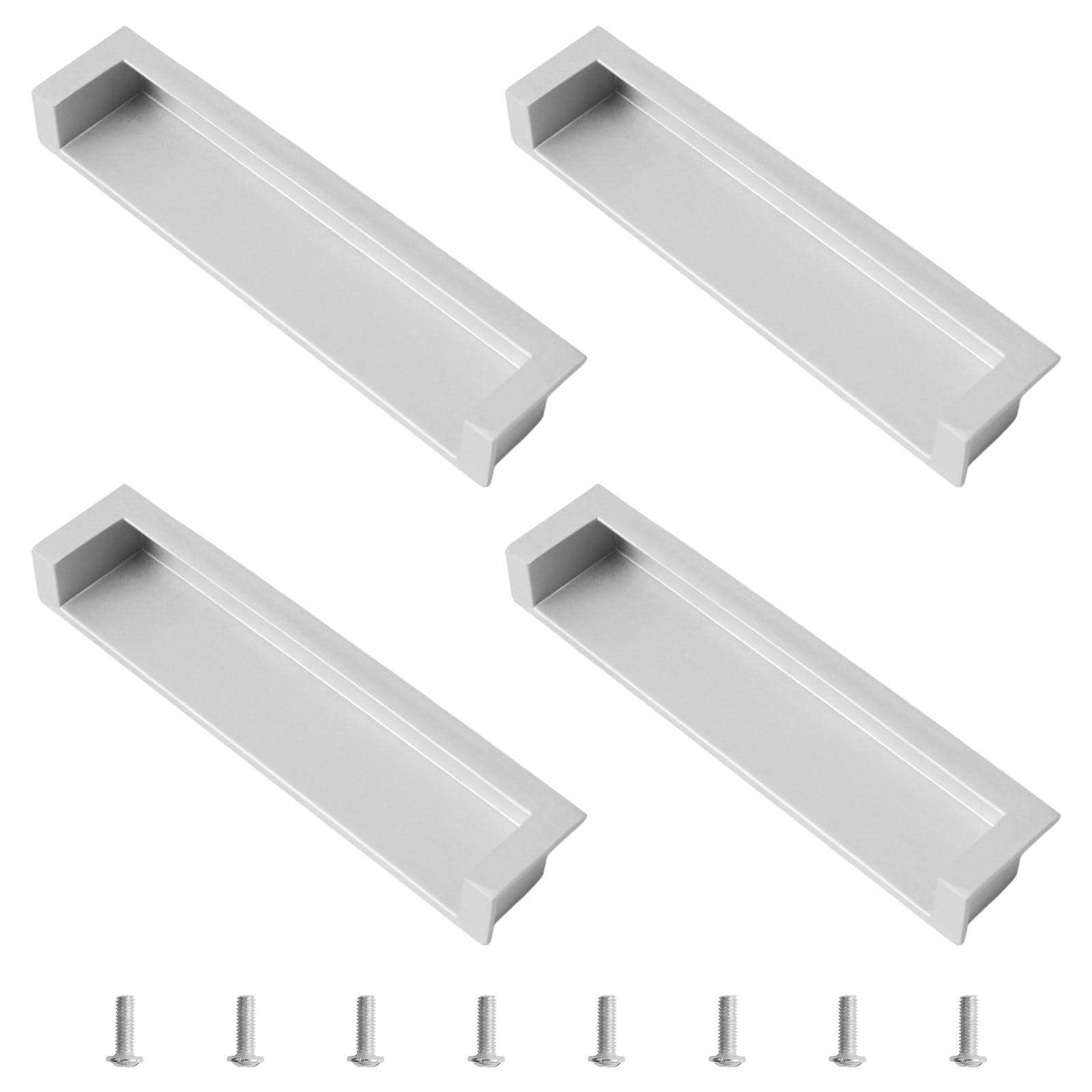 Morobor Matte Silver Tatami Hidden Door Handles, 4Pack Embedded Handle, Recessed Finger Pulls With Hidden Concealed Screws For Cabinet Wardrobe Drawer (,138Mm)