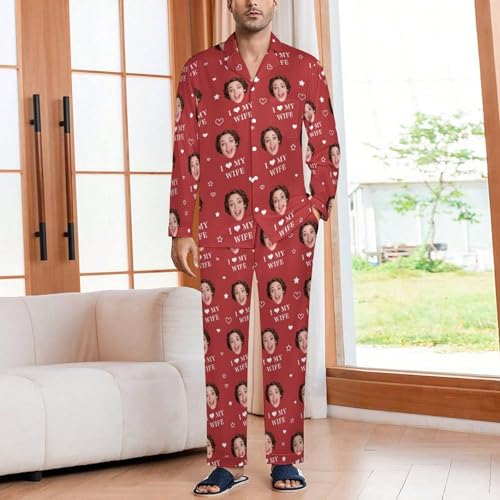 Personalized Couple Pajamas Matching Sets with Photo Custom Husband Wife's Face Sleepwear Funny Ugly Pajamas for Couple2