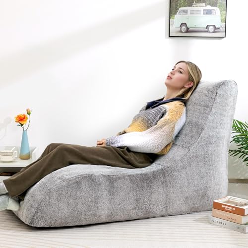 HollyHOME Accent Furry Bean Bag Chair, Extra-Large Zero-Gravity Chaise Lounge Chair for Adults, 30LB Memory Foam Bean Bag Sofa, Reading Lazy Chair for Living Room, Bedroom, Coffee