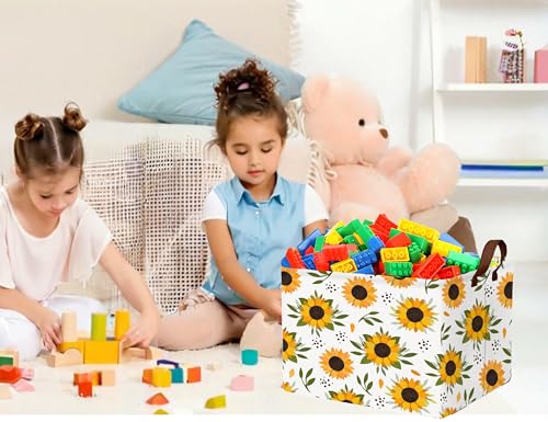 Image of Sunflower Empty Gift Storage Basket Collapsible Canvas Baby Toy Bin Decor(Yellow)