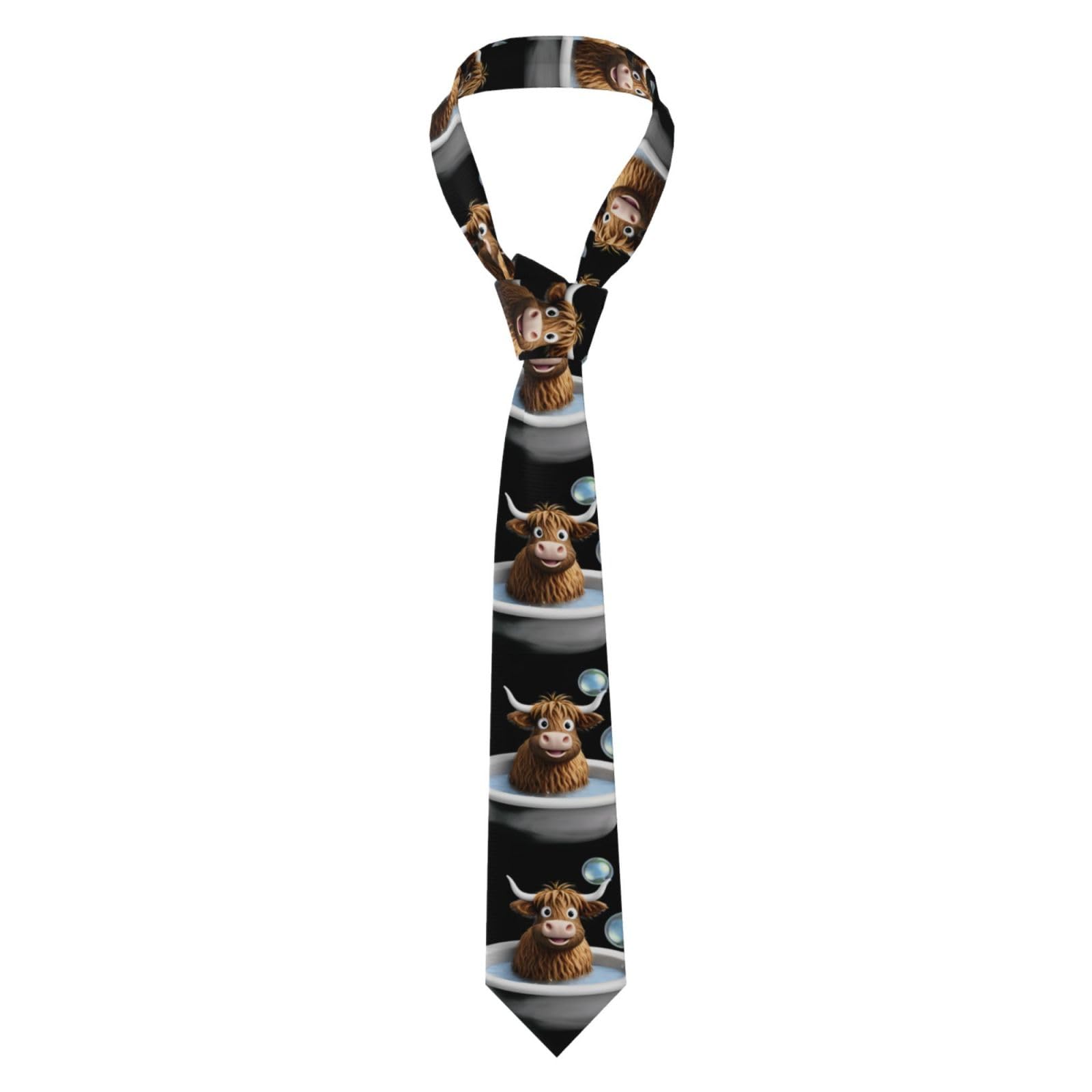 WHJDPP Men's Necktie Tie Highland cow baby taking a bath Picture Soft and Comfortable, Non-Deforming, Fade-Resistant, Flat and Crisp
