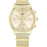 Tommy Hilfiger Reloj Analógico de Cuarzo multifunción para mujer con correa de malla de acero inoxidable dorado - 1782302