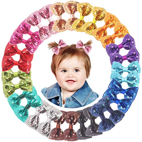 30PCS Sequin Hair Bows 3Inch Sparkly Glitter Sequin Bows Alligator Hair Clips Hair Accessories for Baby Girls Toddlers Kids Children in Pairs