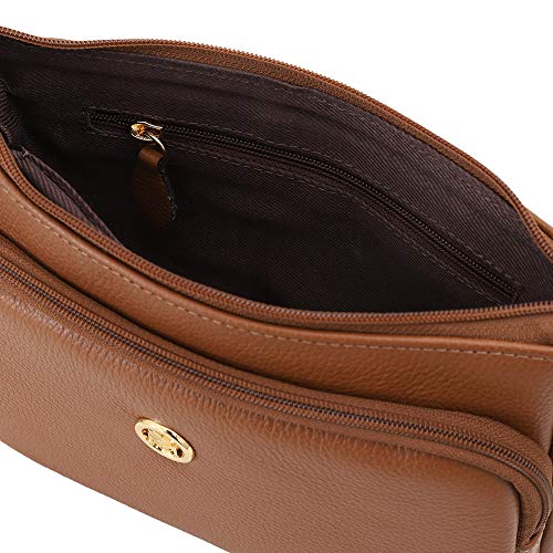 Bolsa Feminina Couro Alça Transversal Mariart Bolso Frontal Zíper Rosalina (Caramelo)