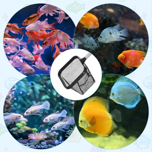 Guduling 2pcs Small Goldfish Net, Telescopic Aquarium Nets, Dip Net, Square Floating Fishing Nets Detachable 4.76-14.6in Handle for Fish Tank, Aquarium, Stream (Black)