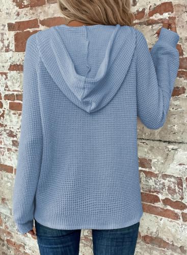 Image of Dokotoo Hoodies for Women Waffle Knit Button V Neck Casual Sweatshirt Tops