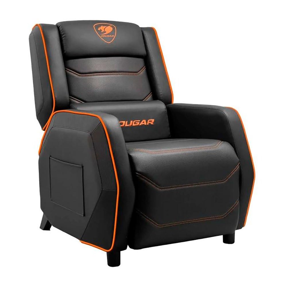 Cougar Ranger S Gaming Sofa: Unparalleled Comfort, Side Storage Pocket, High-quality Breathable PVC Leather, Headrest and Lumbar Pillow, Adjustable Design - Black & Orange Black & Orange 94 cm (H) x 102.5 cm (W) x 78 cm (D)