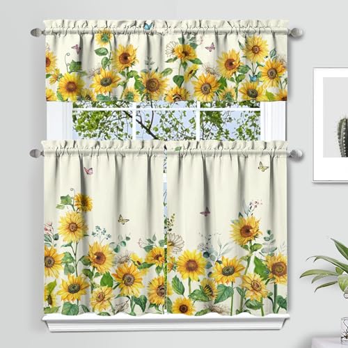 qwpmvhsak Sunflower Kitchen Curtain Valance 3 Piece Set, 36inch