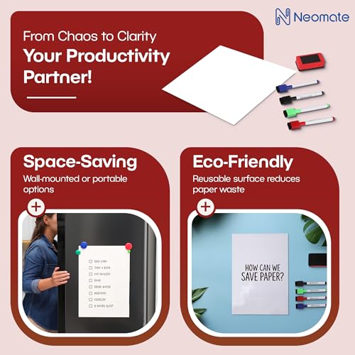 Image of Vinyl Magnetic Dry Erase White Board Sheet | Includes 4 Marker Pens, 1 Eraser | 43x28 cm | Daily Planner, Reminders, Self-Care Notes for Kids & Adults