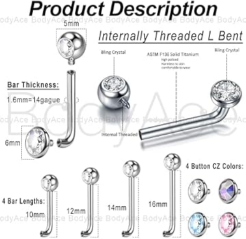 BodyAce ASTM F136 Titanium Christina Barbells, 14G Rosqueado