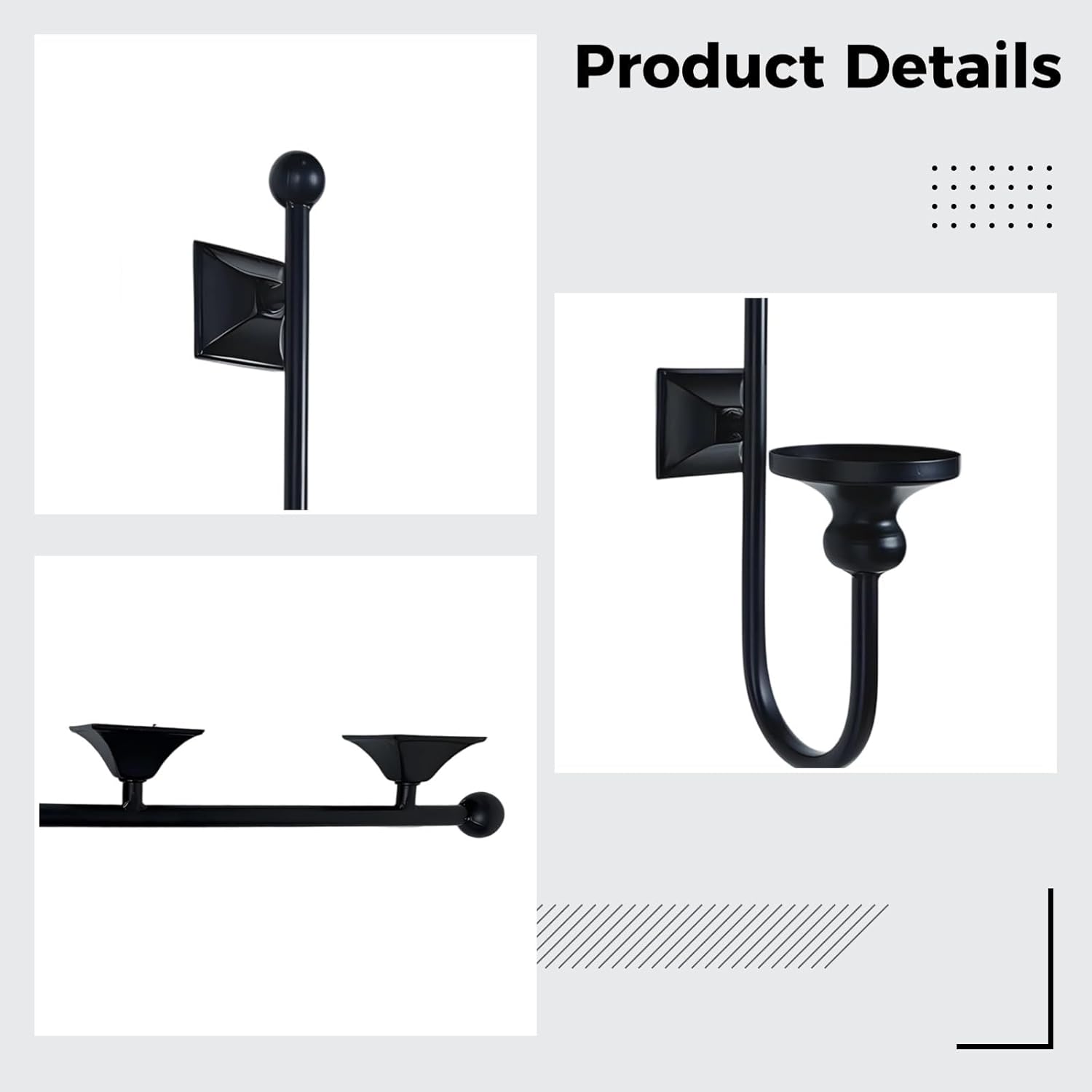 Detachable Candle Cup Wall Candle Sconce, Black 16.5 in European Style Wall Decor for Home, Living Room, Hallway