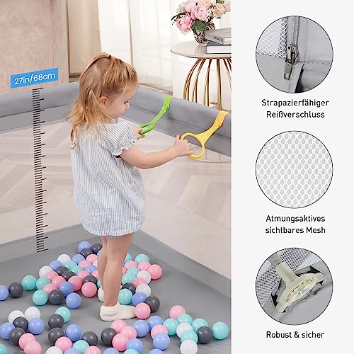 Laufstall 127x127 Cm – Sicherer Spielplatz Für Babys Mit Netz & Saugnäpfen, Faltbar