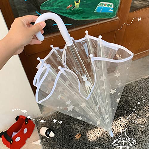Threeh Kids Umbrella Reflective Star Printing Fully Transparent With Lightweight Easy Grip Handle And Waterproof Child-Sized Black Frame #TOP3