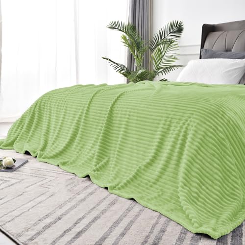 Image of BEDELITE Fleece Blanket King Size - 3D Ribbed Jacquard Soft and Warm Decorative Fuzzy Blankets - Cozy, Fluffy, Plush Lightweight Throw Blankets for Couch, Bed, Sofa(Sage Green, 108x90 inches)