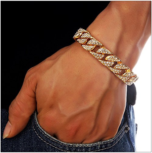 Mens Womens Cuban Link Bracelet Hip Hop Bracelet Stainless Steel Chain Bracelet Iced Out Curb Cuban 18k Gold Plated Bracelet With Clear Rhinestones2