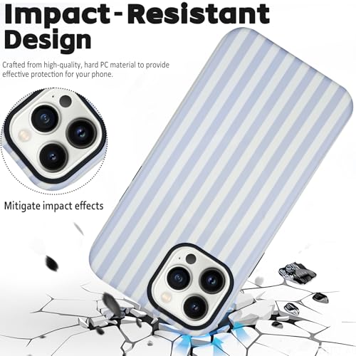 SenRiCase for iPhone 16 Pro Case Cute Striped Phone Case Compatible with MagSafe, Dual-Layer Shock Protection(Hard PC + Silicone) - Aesthetic Protective Phone Cover for Women Girl, Blue and White by SenRiCase - Used condition - Image 3