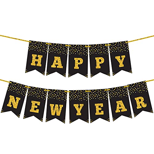 KatchOn, Glitter Happy New Year Banner - 10 Feet, No DIY | New Years banner for New Years Decorations 2025 | Happy New Year Sign | Happy New Year Decorations 2025 | New Years Eve Party Supplies 2025