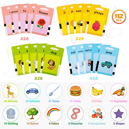 Ednzion Talking Flash Cards with 224 Sight Words, Montessori Educational Learning Interactive Toddler Toys, Speech Therapy and Autism Sensory Toys, Pink