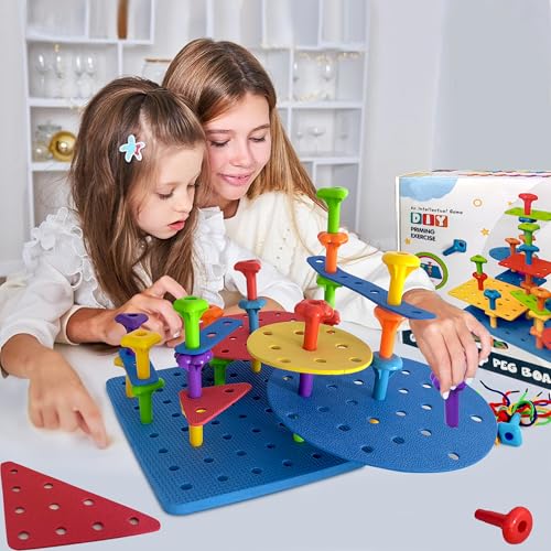 Counting Peg Board for Kids - Toddler Stacking Toys - 65 Pcs DIY Building Set Large Foam Board & Occupational Therapy Toys, Color Sorting & Lacing Toy , Montessori Tools, Peg Puzzles for Toddlers 1-3 - Image 6