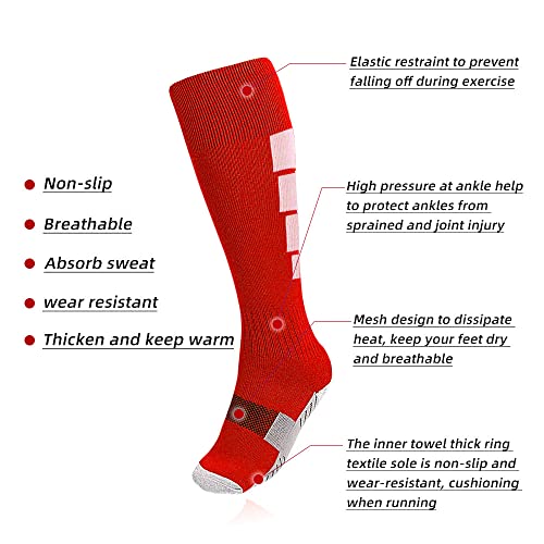 ZEPOHCK Kids Athletic Soccer Socks, 2 Pairs Knee High Socks for Youth Boys Girls for Shoe Size 3-6.5 / Ages 6-122