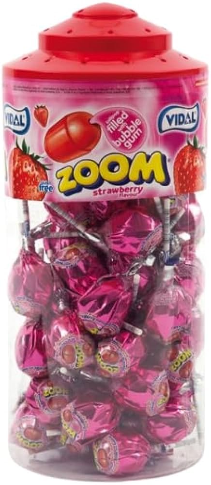Kids Party Bag Sweets Mega Strawberry Zoom Lollipops Kids Gifts for Children (Pack of 50)