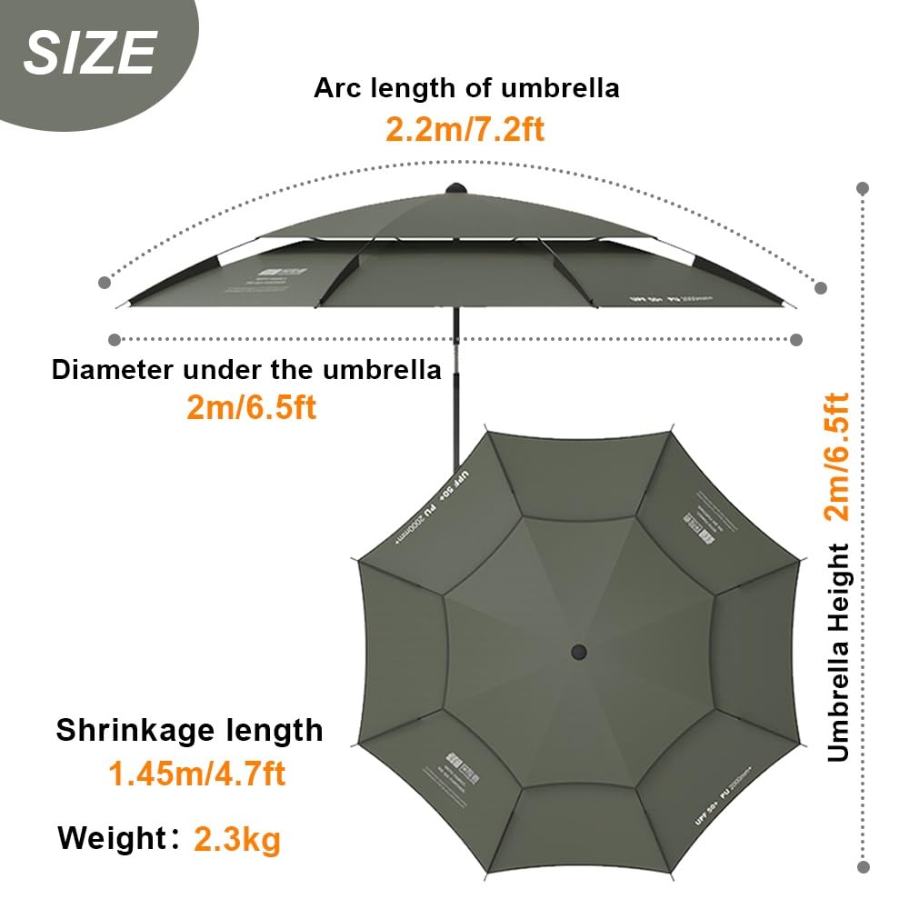 2.2m Sombrilla De Playa Antiviento,Paraguas De Pesca Plegable, Inclinación Ajustable, Sombrilla De Mesa Al Aire Libre con Techo De Ventilación(Beige)