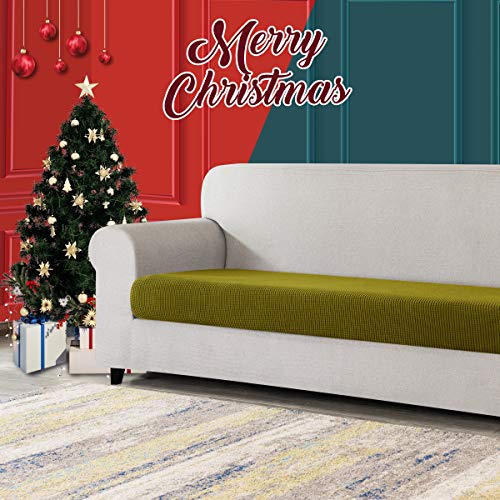 Image of CHUN YI Stretch Couch Cushion Cover Suitable for 3 Settee, Sofa Seat Slipcover with Spandex Jacquard Fabric(Large,Yellow Green)