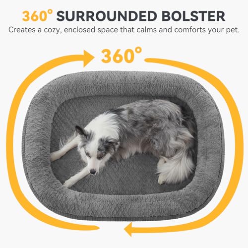 JOEJOY Orthopedic Dog Beds Large Sized Dog, XL Egg-Crate Memory Foam Pet Couch Bed with Bolster Sides, Waterproof Lining, Removable Washable Cover & Non-Slip Bottom, Grey - Image 4