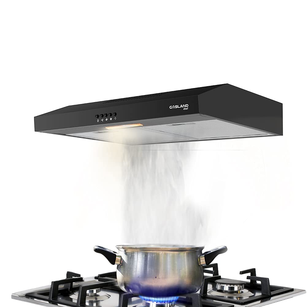 GASLAND SR60BP 60cm 200m³/h schwarz Wand-Dunstabzugshaube, 2W LED Helles Licht für die Küche, Abluft oder Umluft/Mechanische Schlüssel/2 x Aluminium-Fettfilter