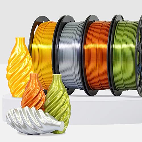 Image of 1.75mm Silk Shiny PLA 4 Metal Colors Bundle Pack: Shiny Metallic Gold /Silver /Copper /Bronze, Each Spool 250g, 4 Spools Packed, Total 1Kg 3D Printing Filament Material with Extra 3D Print Tool by MIKA3D
