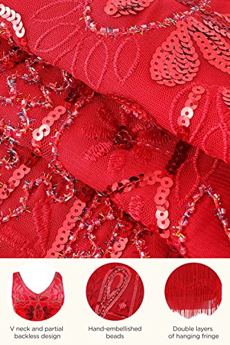 Image of BABEYOND Women's Flapper Dresses 1920s V Neck Beaded Fringed Great Gatsby Dress