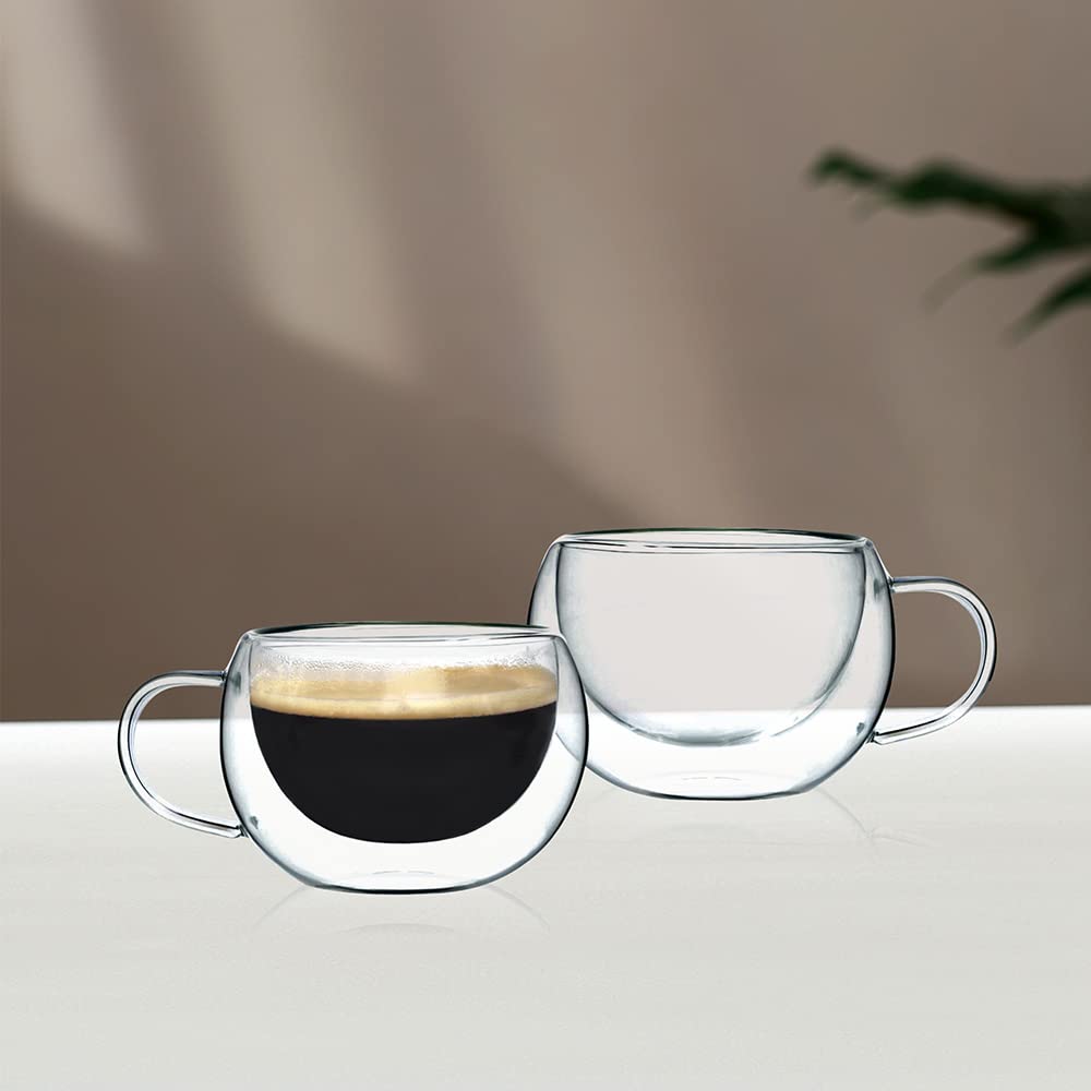 OrchidNeoflam Borosilicate Double Wall Glass Set 300ml, Coffee Mug Set of 2, Latte Mugs, Tea Cups, Coffee Cup Double Wall Glass Espresso Cups Set, Cappuccino Cup, Coffee Cup & Mugs