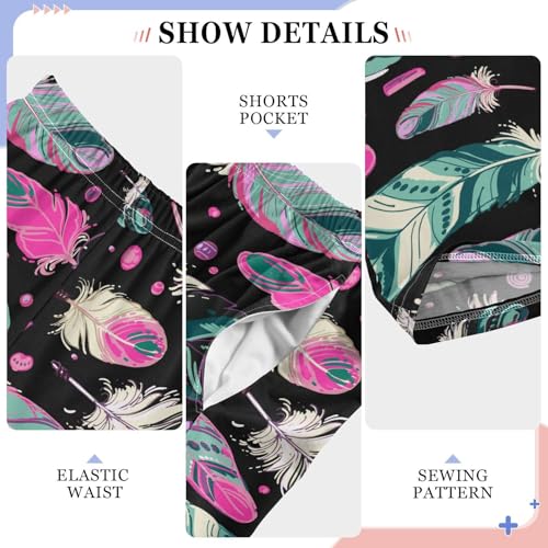 ZZXXB Feather Galaxy Print Boys Long Pants Soft Trousers Elastic Waist Kids Lounge Bottoms with Pockets S-XL4