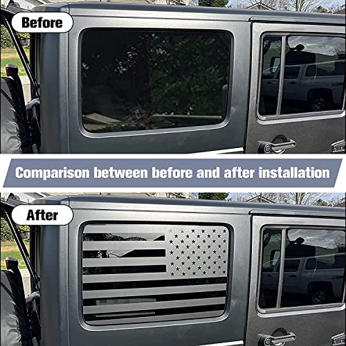 Image of Fit Jeep Rear Side Window Decal American Flag Decal Compatible with Jeep Wrangler JL JLU 2018-2023 4 Door (Black)