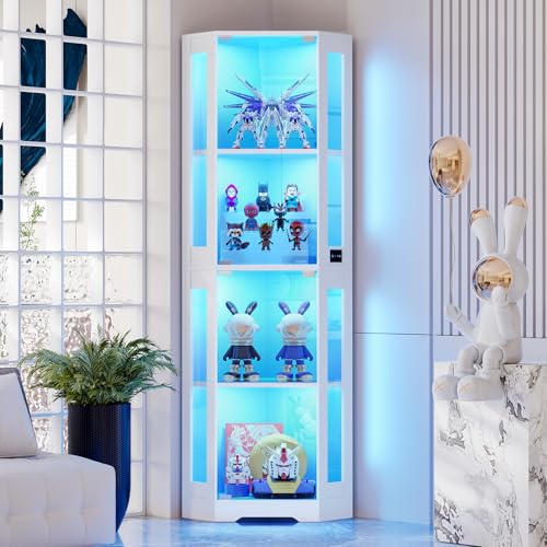 BROTTAR ROTTAR Glasvitrine Eckschrank mit 4 Ebenen | LED-Beleuchtung & Menschensensor | Sammlervitrine Für Wein, Sammlungen als Aufbewahrung in Wohnzimmer, Schlafzimmer | Weiß BROTTAR ROTTAR Glasvitrine Eckschrank mit 4 Ebenen | LED-Beleuchtung & Menschensensor | Sammlervitrine Für Wein, Sammlungen als Aufbewahrung in Wohnzimmer, Schlafzimmer | Weiß