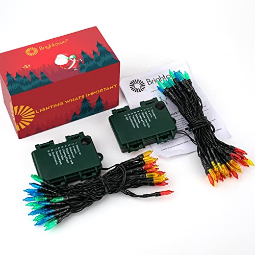 Image of Battery Operated Christmas Lights 2 Pack 18 Feet 50 LED Clear Mini String Lights with 8 Modes Waterproof Tree Lights for Xmas Outdoor Indoor Holiday Party Garden Decor, Multicolor