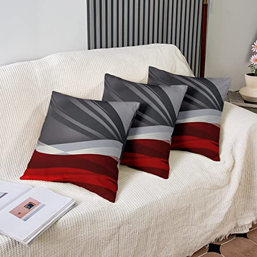 Loussiesd Set of 2 Throw Pillow Covers Geometric Strip Lines Cushion Case for Home Living Room Decor Reversible Modern Abstract Art Red Black Grey Decorative Throw Cushion Case 18x18 Inch - Image 4