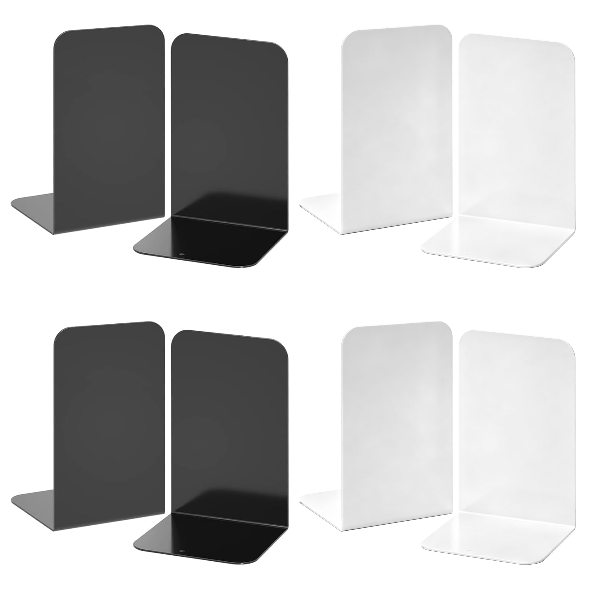 Book Ends, 8 Pcs Non-Slip Metal Bookend for Shelves and Heavy Books, Book Holders for Desk Organizers, Book Dividers for Office, School, Bookstore, Home