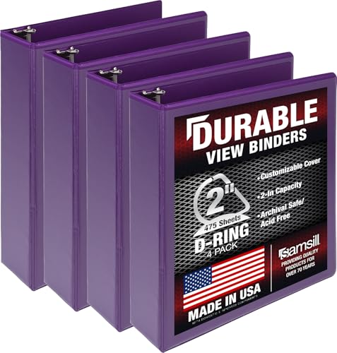 Image of Samsill Durable 2 inch 3 Ring Binder, D Ring Binder, 100% Recycled Chipboard, Purple, 4 Pack