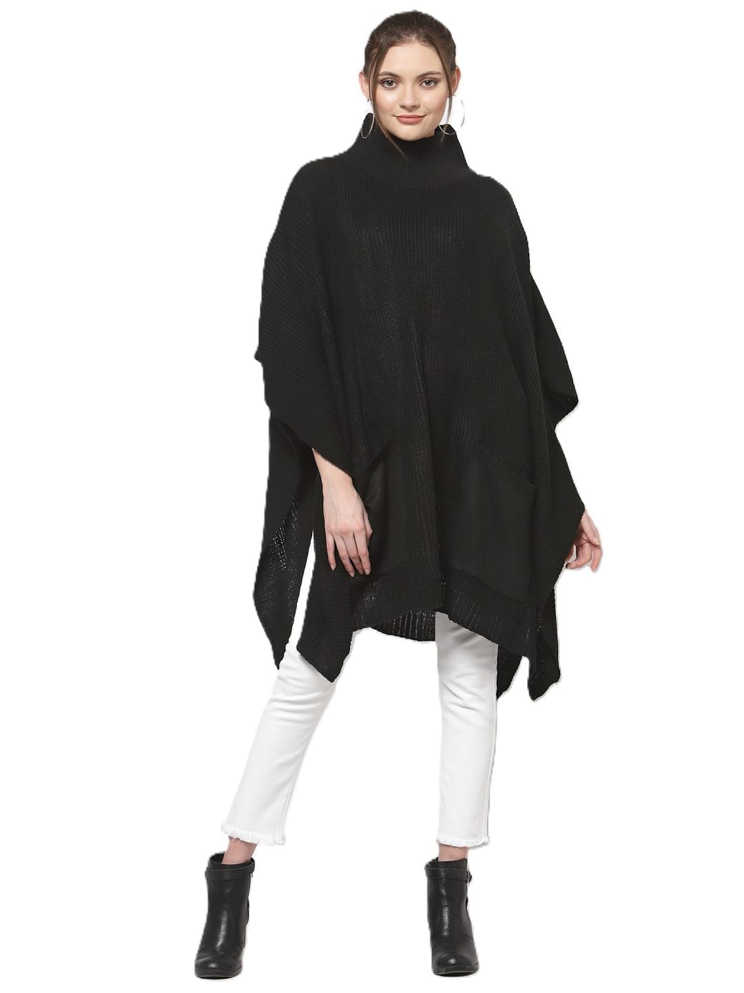 Girls Womens Acrylic Plain Solid Winter Wear Knitted Cardigan Poncho-image-34