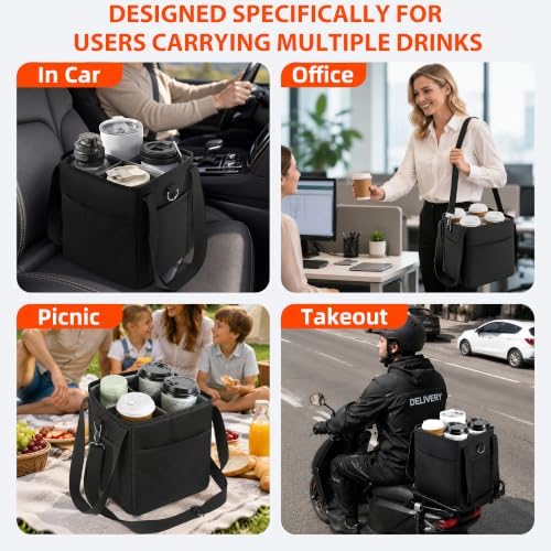 4 Cup Drink Carrier Bag, Insulated Cup Caddy for Car Use & Daily Commute - 5