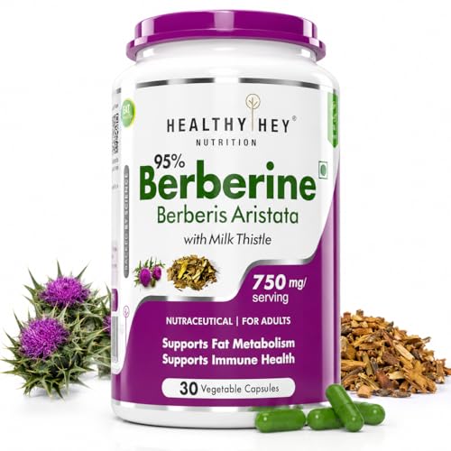 Image of HealthyHey Berberis - Berberine 95% with milk Thistle - Support Weight Management & Healthy Glucose Levels Supplements - 750 mg Veg. 30 Capsules