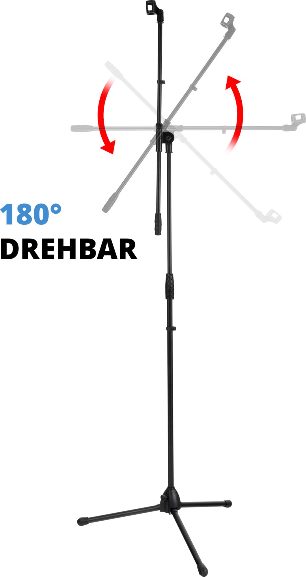 McGrey MBS-01 Support de microphone avec potence et pince - Pied de microphone (bras pivotant, hauteur réglable jusqu'à env. 154 cm, trépied, pinces de câble, longueur de la potence env. 75 cm) noir