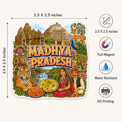 Image of Zesta Wooden Fridge Magnets Set | Refrigerator Decor Magnets for Kitchen | India Souvenir Fridge Magnet Collection | Wooden Magnet for Fridge Door Decoration (Madhya Pradesh)