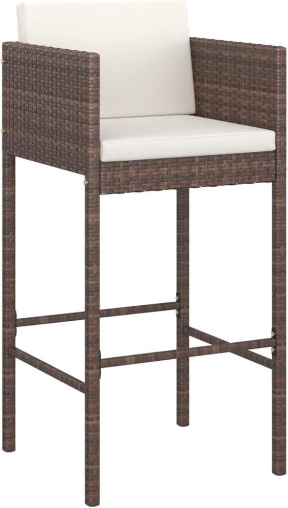 5 Piece Patio Bar Set, Outdoor Wicker Counter Height Table and Bar Stools, Bar Height Table Bistro Set with 4 Bar Chairs and Cushions, for Backyard, Poolside, Balcony, Brown
