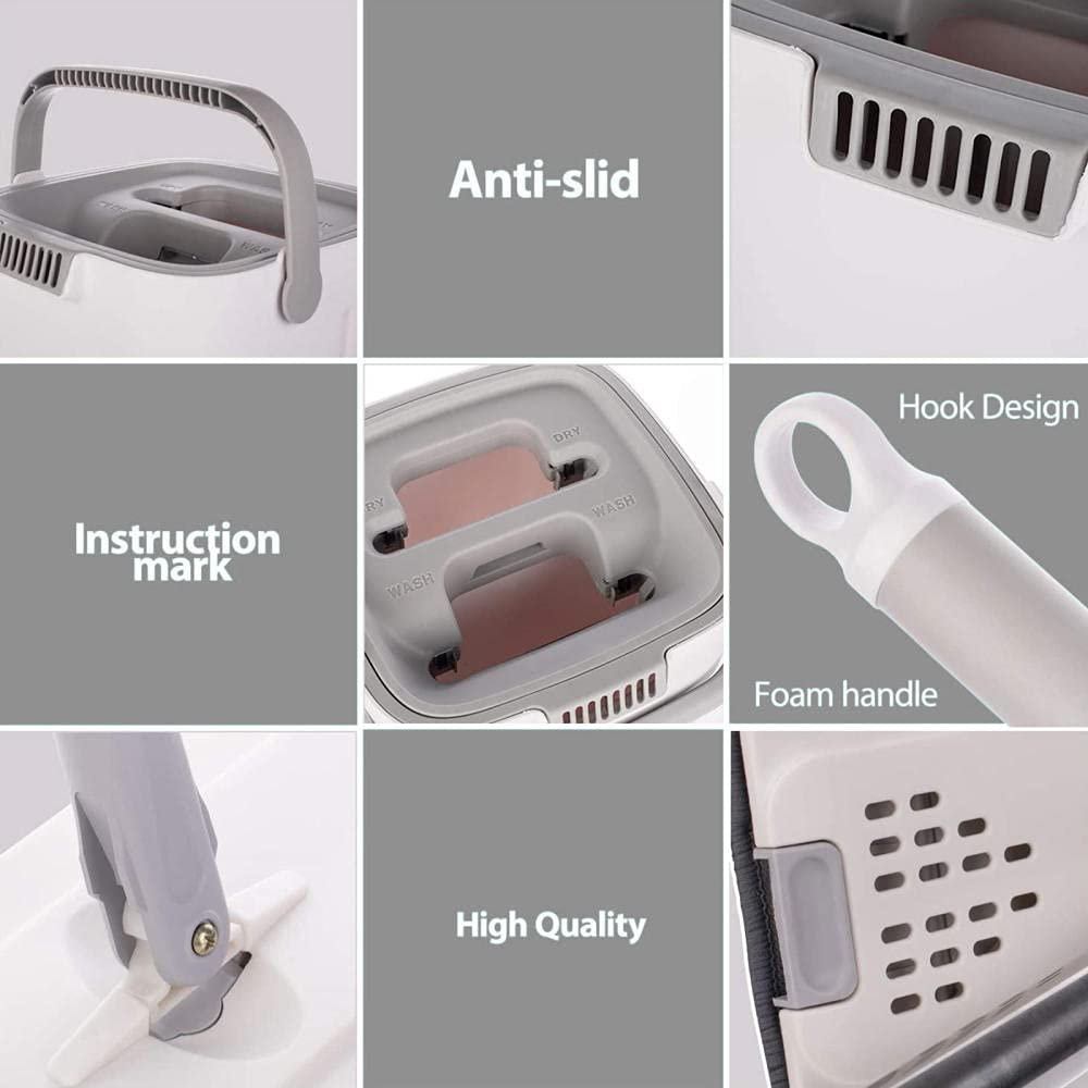 Set di Mocio Piatto e Secchio Mop per la Pulizia Mop Autolavante e Asciutto con 4 Cuscinetti per Mocio Riutilizzabili Microfibra in Microfibra per a 360 gradi Acciaio inox Mop Piatto