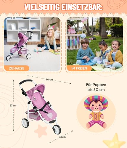 Bayer Chic 2000 - Puppenbuggy Lola, Jogging-Buggy, Puppenjogger, Puppenwagen, Pflaume, lila, 70 x 33 x 62 cm